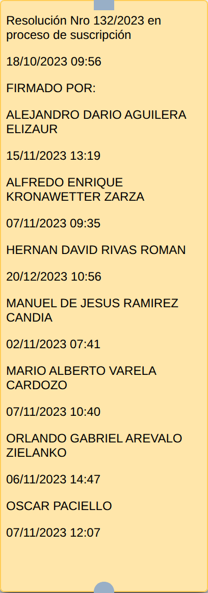 Historial oficial de la causa 217-23: actuación Resolución Nro 132/2023 en proceso de suscripción y sus firmas electrónicas